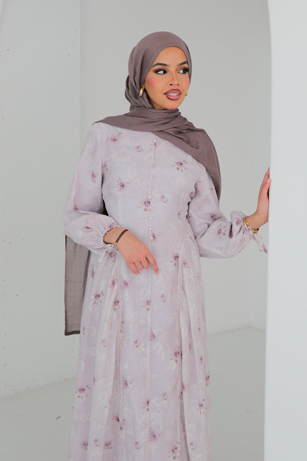 Serena Linen Floral Dress- Lilac