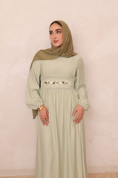 Amalia Embroidery Linen Dress - Sage