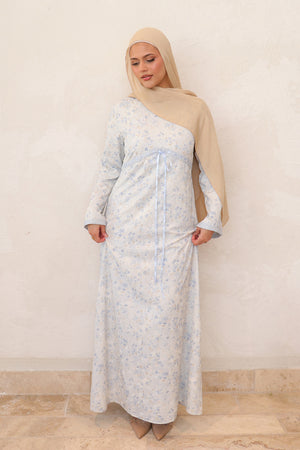 Evelyn Tie Maxi Dress - Dusty Blue