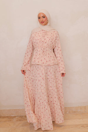 Nisa Gingham Floral Set - Rose