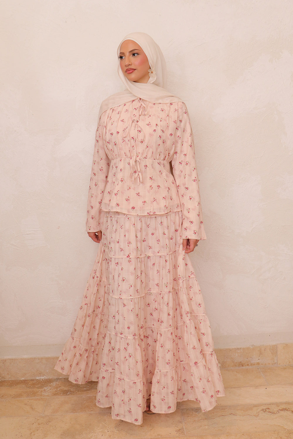 Nisa Gingham Floral Set - Rose