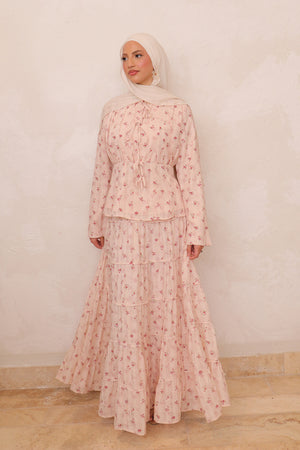 Nisa Gingham Floral Set - Rose
