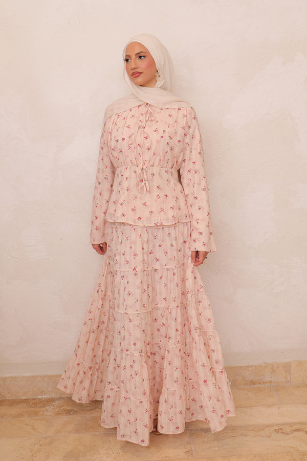 Nisa Gingham Floral Set - Rose