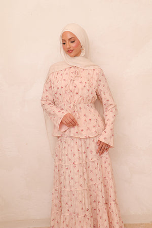 Nisa Gingham Floral Set - Rose
