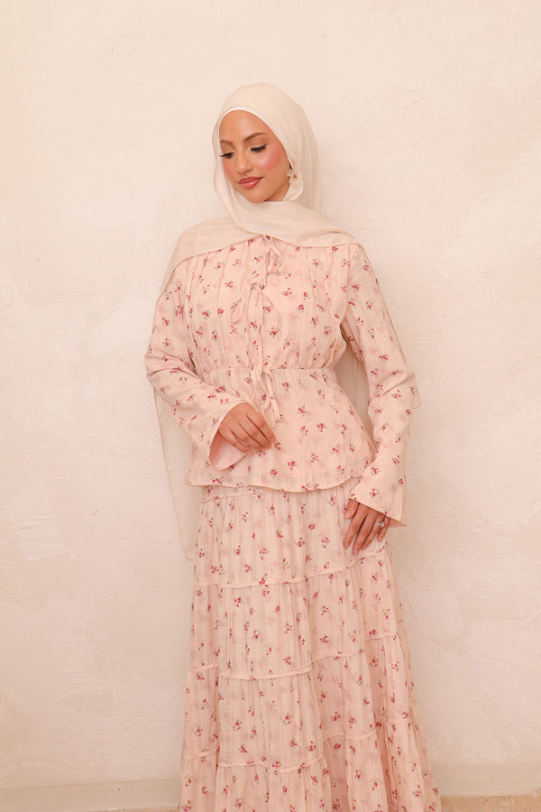 Nisa Gingham Floral Set - Rose
