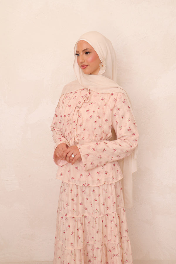 Nisa Gingham Floral Set - Rose