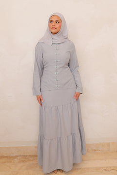 Mabel Linen Smock Skirt Set - Dusty Blue