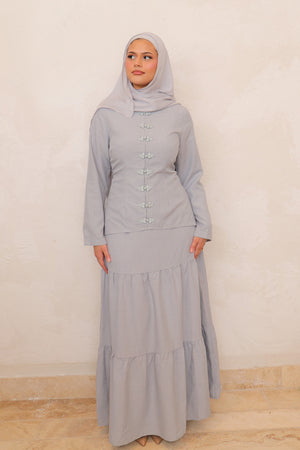 Mabel Linen Smock Skirt Set - Dusty Blue