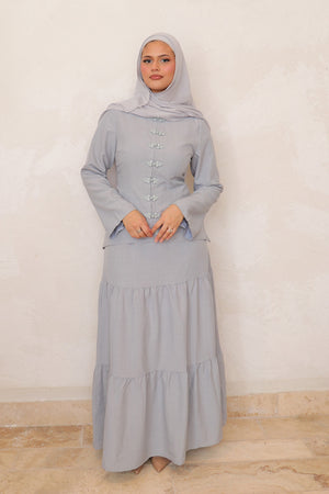 Mabel Linen Smock Skirt Set - Dusty Blue