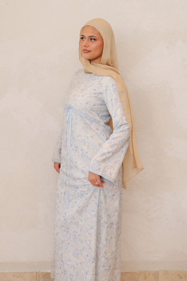 Evelyn Tie Maxi Dress - Dusty Blue