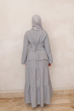 Mabel Linen Smock Skirt Set - Dusty Blue
