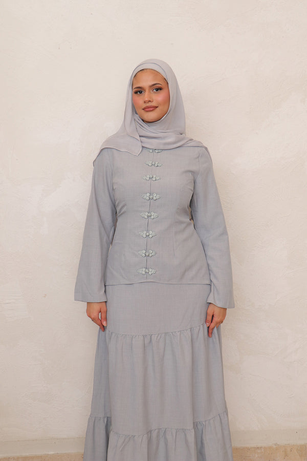 Mabel Linen Smock Skirt Set - Dusty Blue