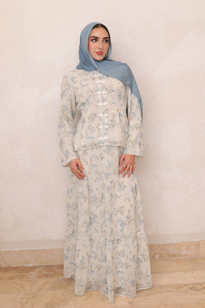 Mabel Floral Smock Skirt Set - Blue