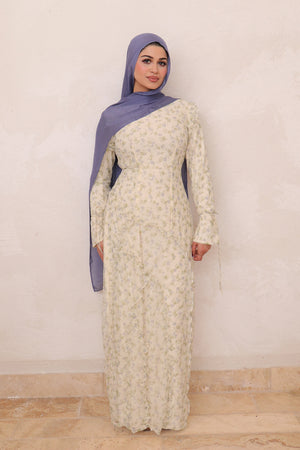 Daisy Mesh Flower Maxi Dress - Blue/Green