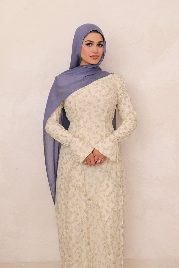 Daisy Mesh Flower Maxi Dress - Blue/Green