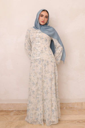 Mabel Floral Smock Skirt Set - Blue