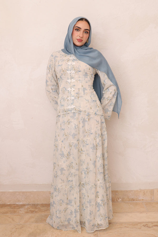 Mabel Floral Smock Skirt Set - Blue