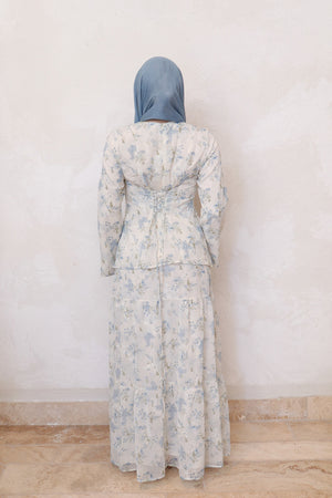 Mabel Floral Smock Skirt Set - Blue