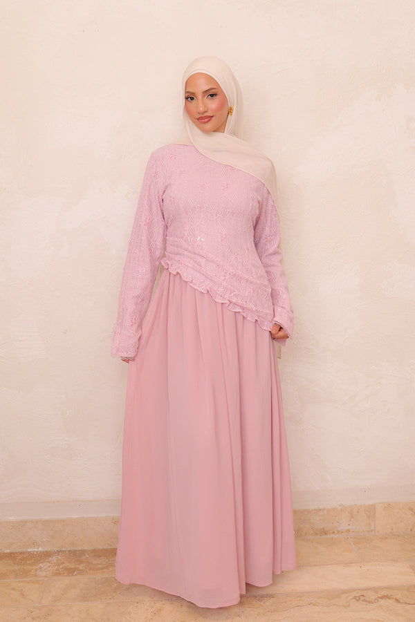 Ariya Lace Ruffle Set - Vintage Rose