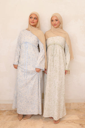 Evelyn Tie Maxi Dress - Dusty Blue