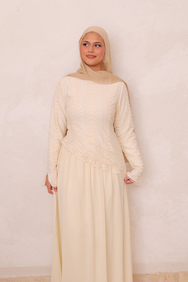 Ariya Lace Ruffle Set - Beige