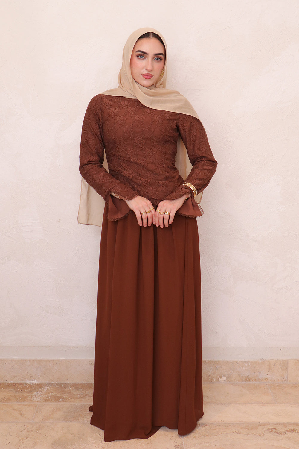 Ariya Lace Ruffle Set - Brown