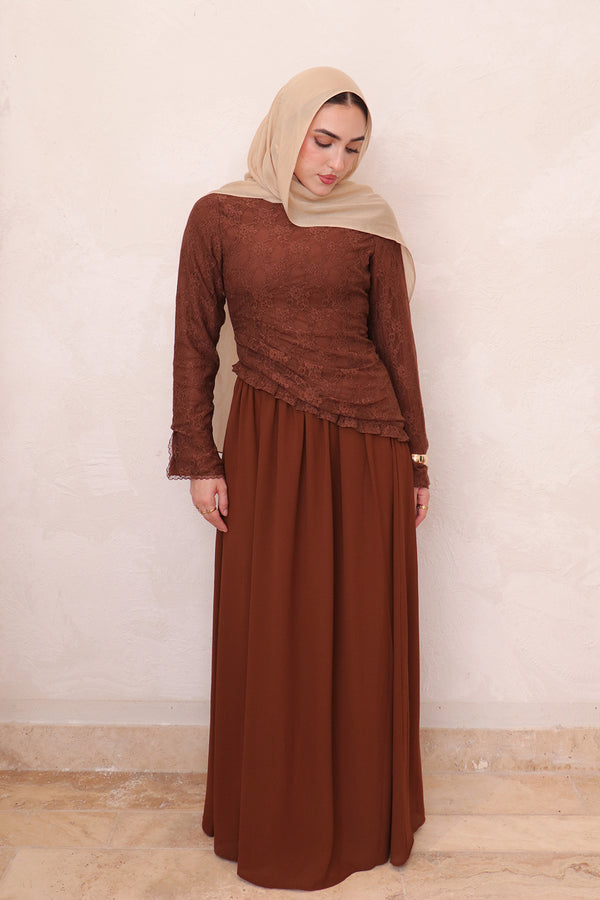 Ariya Lace Ruffle Set - Brown