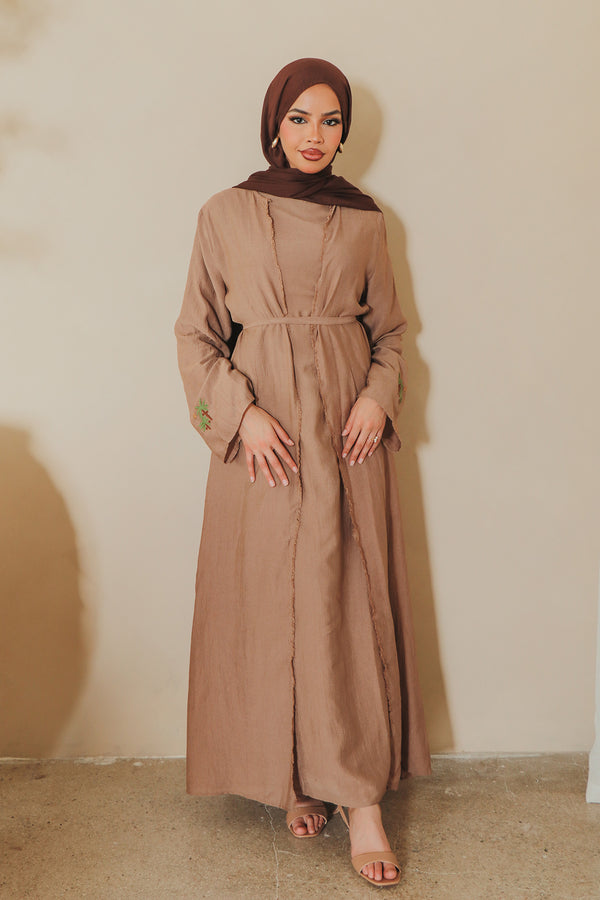 Palm Linen Abaya Set- Dusty Mauve