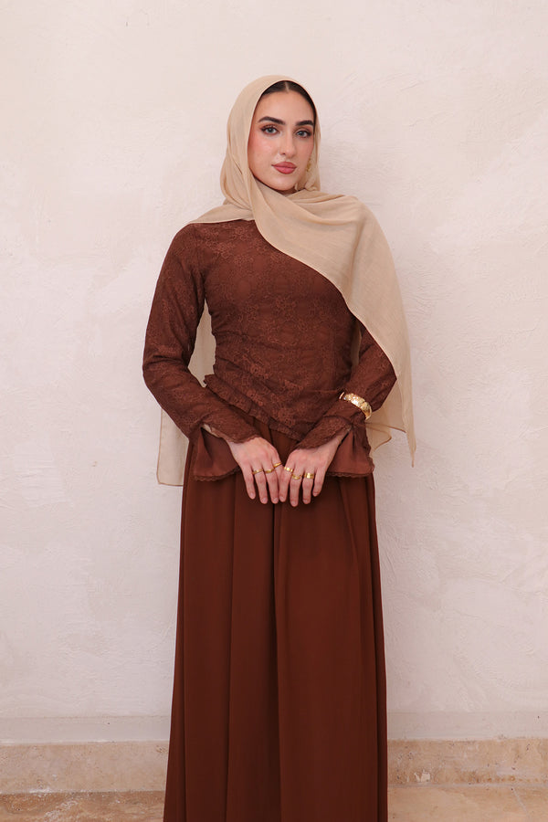 Ariya Lace Ruffle Set - Brown
