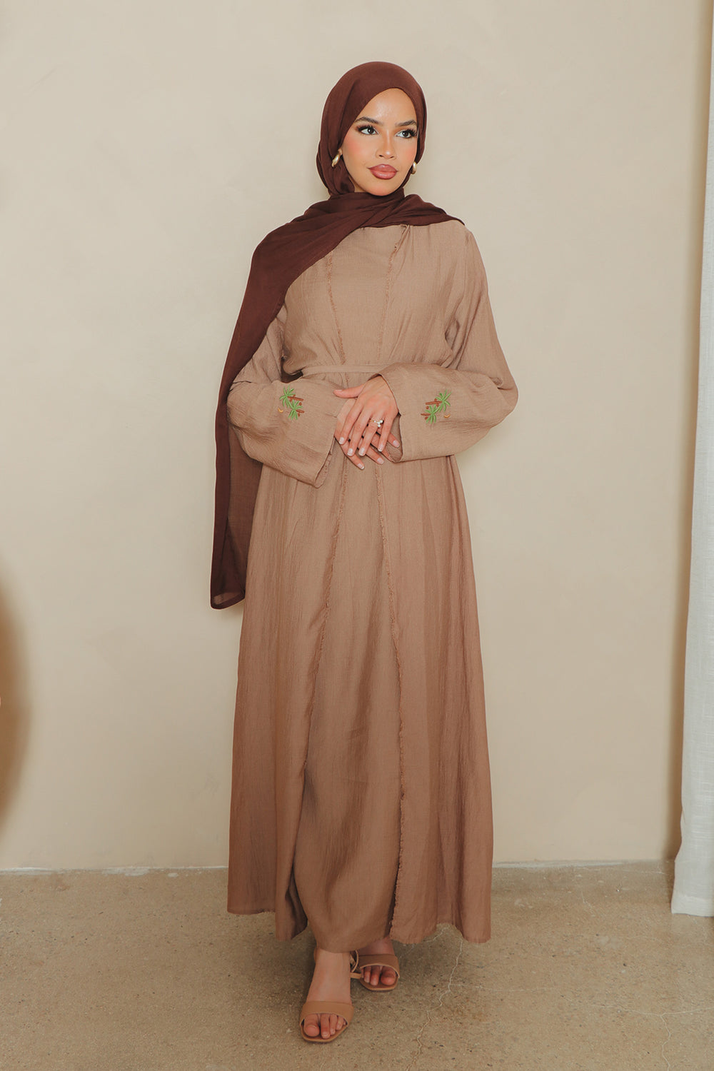 Palm Linen Abaya Set- Dusty Mauve