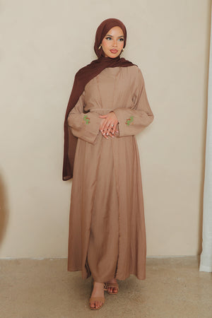 Palm Linen Abaya Set- Dusty Mauve