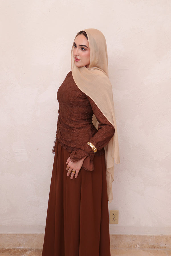 Ariya Lace Ruffle Set - Brown