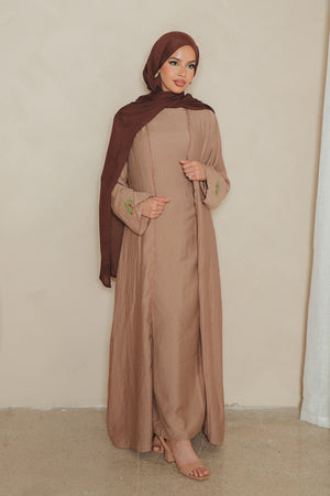 Palm Linen Abaya Set- Dusty Mauve