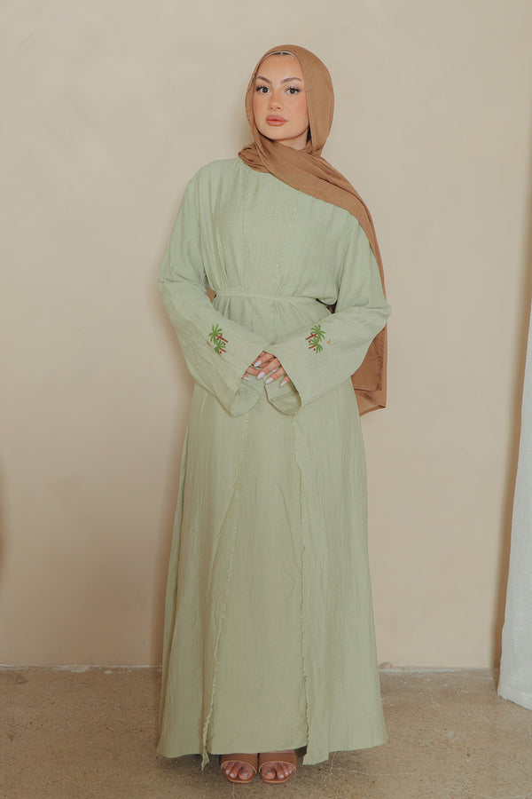 Palm Linen Abaya Set- aloe