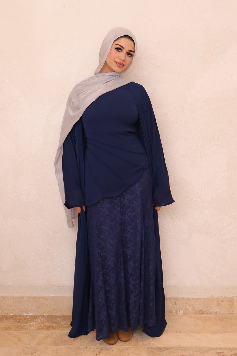 Aveline Textured Chiffon Lace Set - Navy Blue