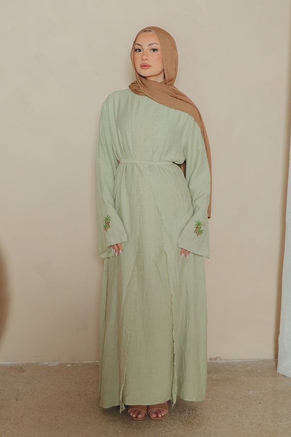 Palm Linen Abaya Set- aloe