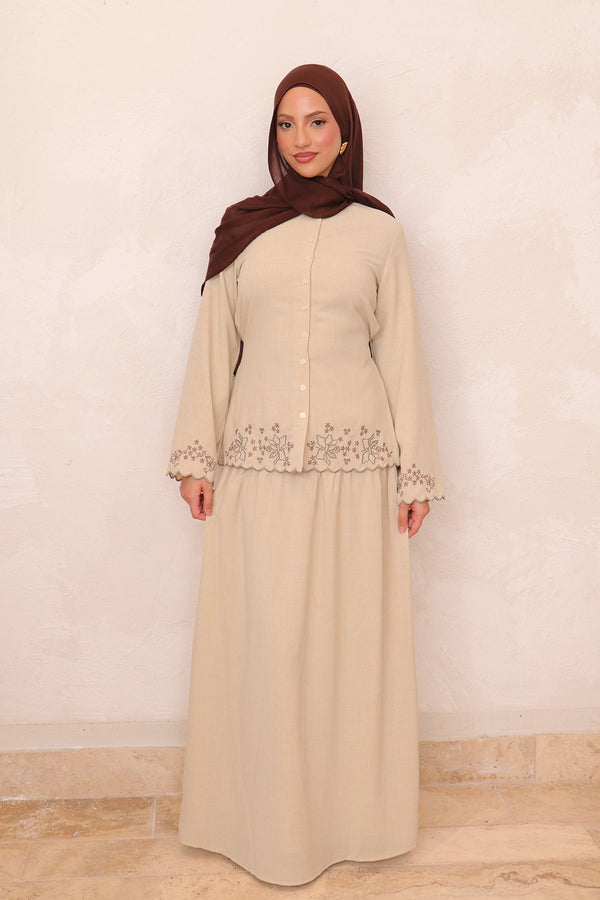 Camelia Linen Embroidery Set - Beige