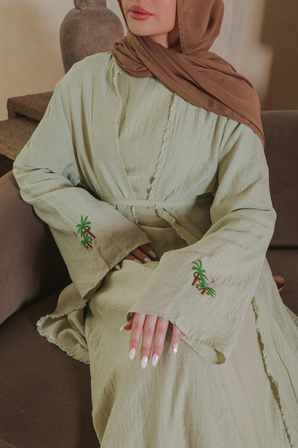 Palm Linen Abaya Set- aloe