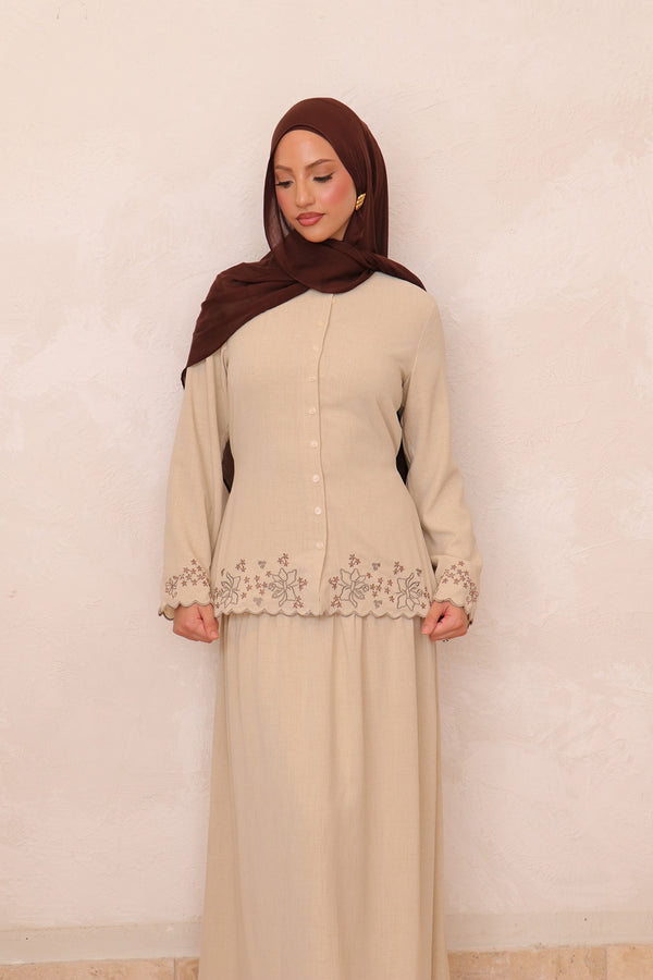 Camelia Linen Embroidery Set - Beige