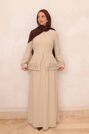 Camelia Linen Embroidery Set - Beige