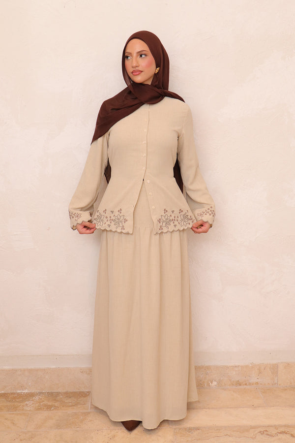 Camelia Linen Embroidery Set - Beige