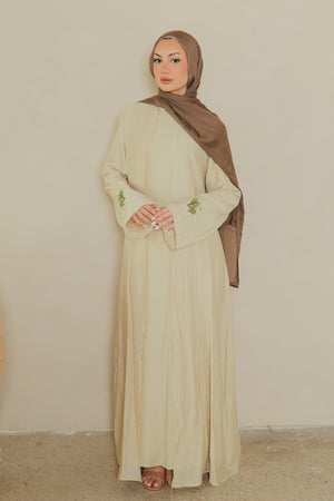 Palm Linen Abaya Set- camel