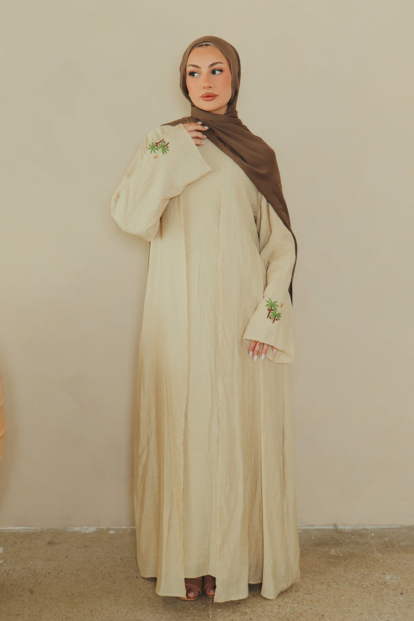 Palm Linen Abaya Set- camel