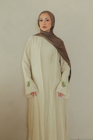 Palm Linen Abaya Set- camel