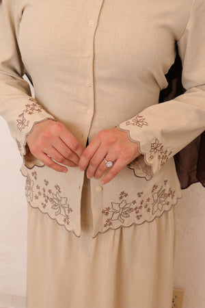 Camelia Linen Embroidery Set - Beige