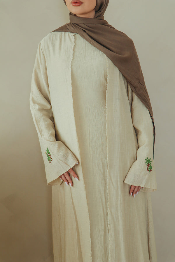 Palm Linen Abaya Set- camel