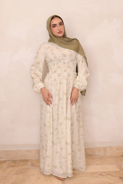 Elsie Shirred Waist Floral Dress- Sage