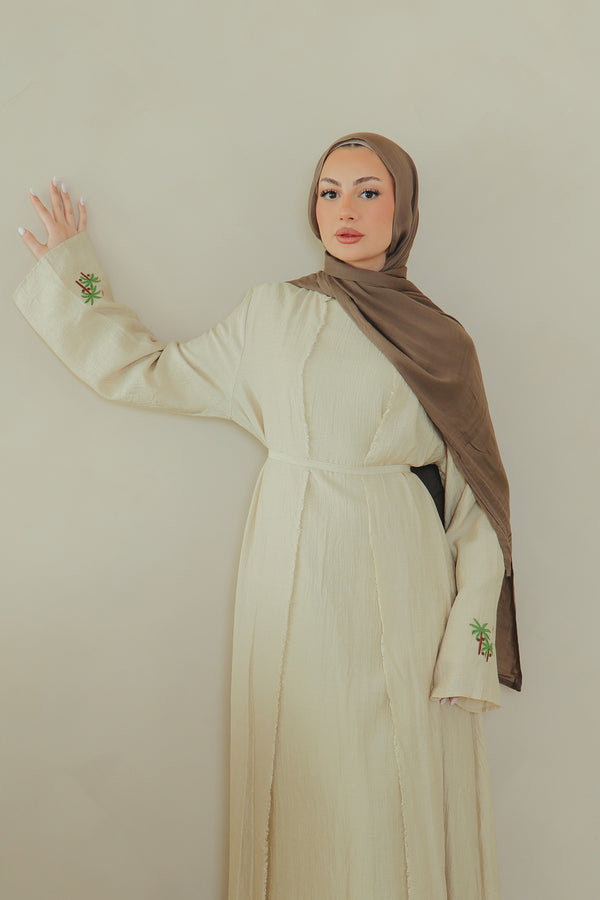 Palm Linen Abaya Set- camel