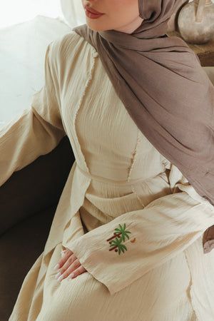 Palm Linen Abaya Set- camel