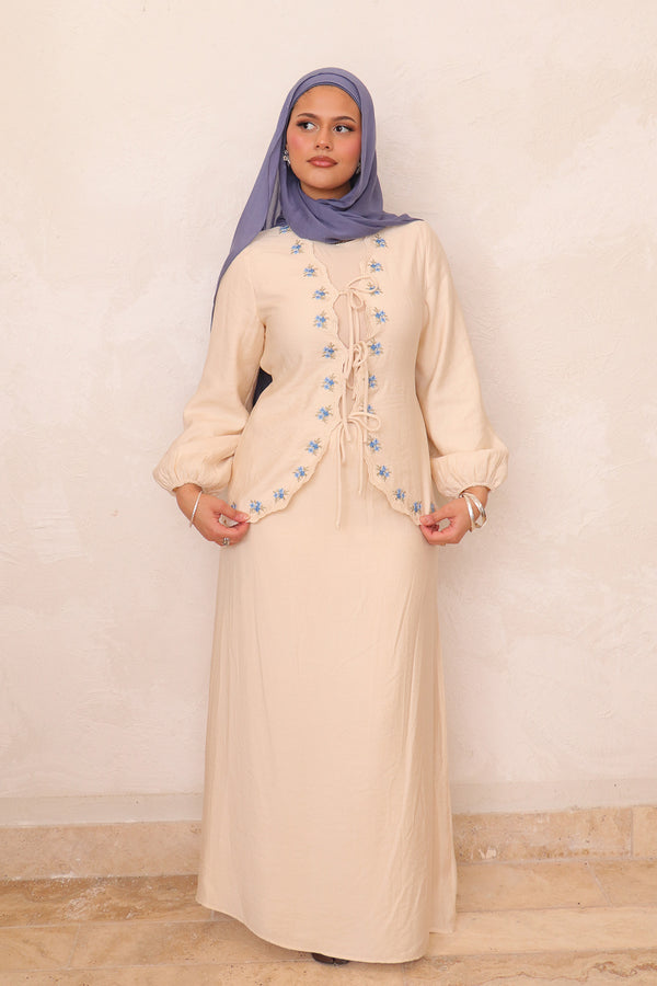 Deya Linen Embroidery Set - Beige